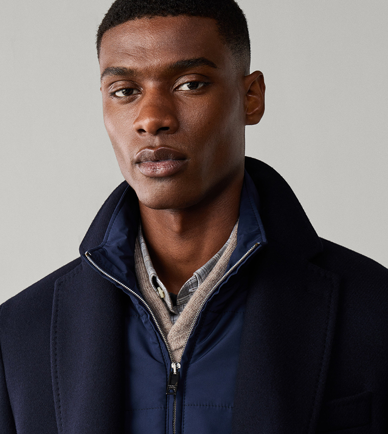 Solid Single-Breasted Bib Insert Overcoat