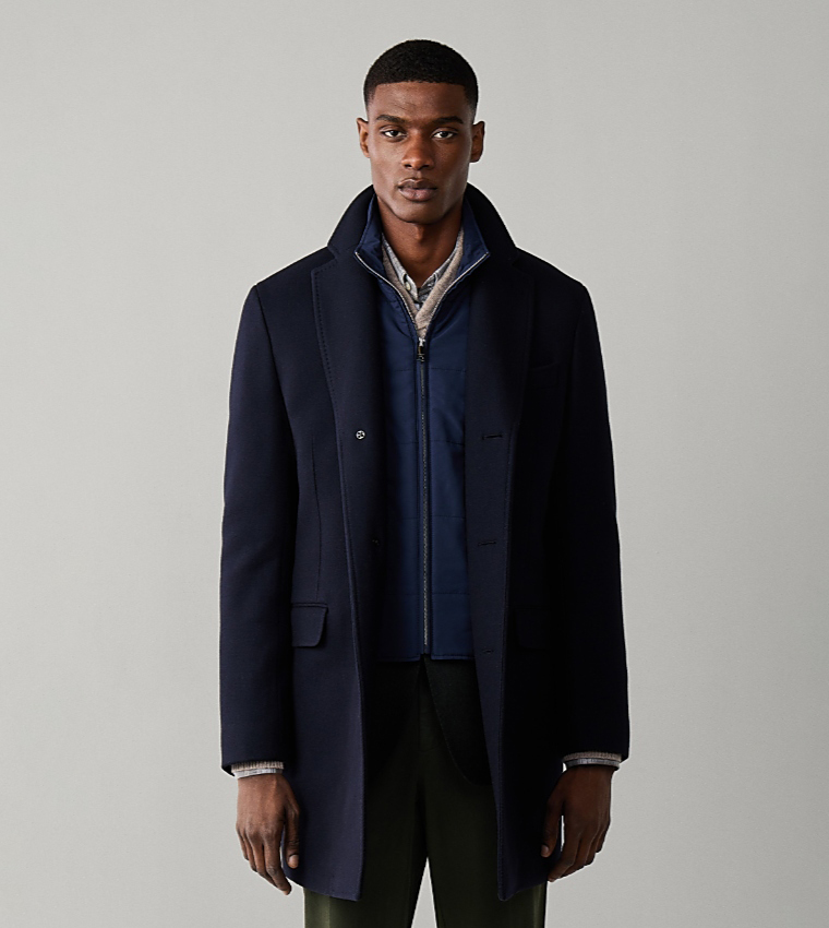 Solid Single-Breasted Bib Insert Overcoat