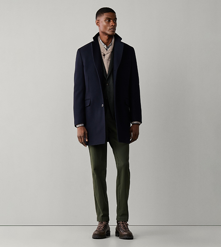 Solid Single-Breasted Bib Insert Overcoat