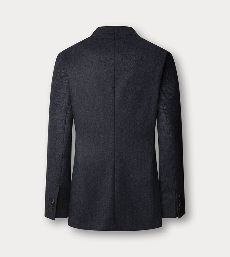 Herringbone Wool Blend Single Breasted Blazer