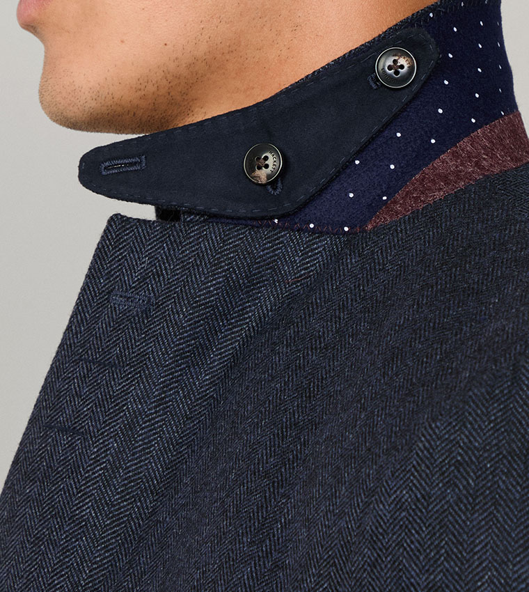 Herringbone Wool Blend Single Breasted Blazer