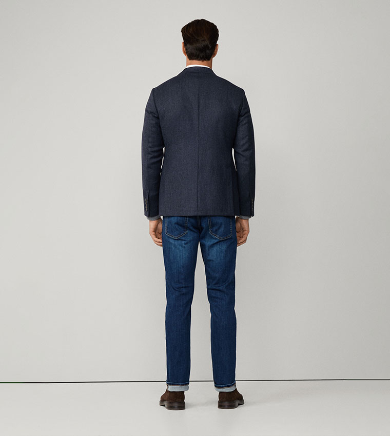 Herringbone Wool Blend Single Breasted Blazer