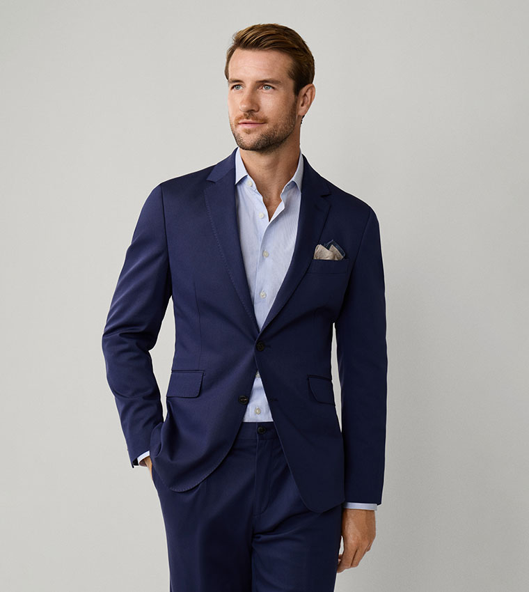 Solid Cotton Stretch Single Breasted Blazer