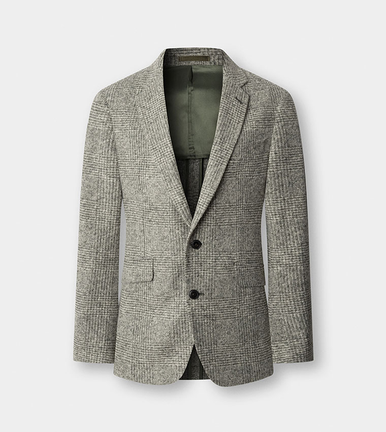 Glencheck Knit Notch Collar Blazer