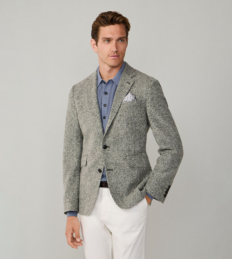 Glencheck Knit Notch Collar Blazer