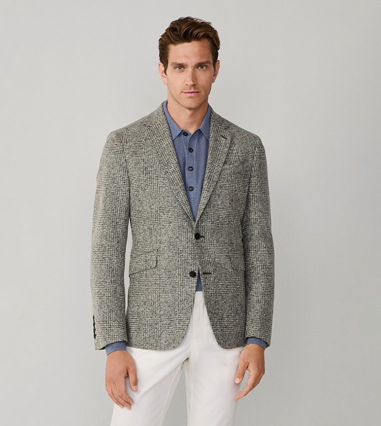 Glencheck Knit Notch Collar Blazer