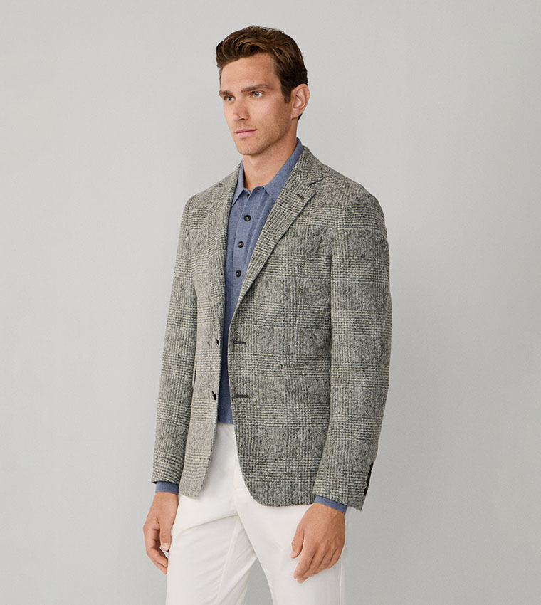Glencheck Knit Notch Collar Blazer