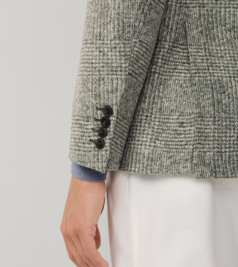 Glencheck Knit Notch Collar Blazer