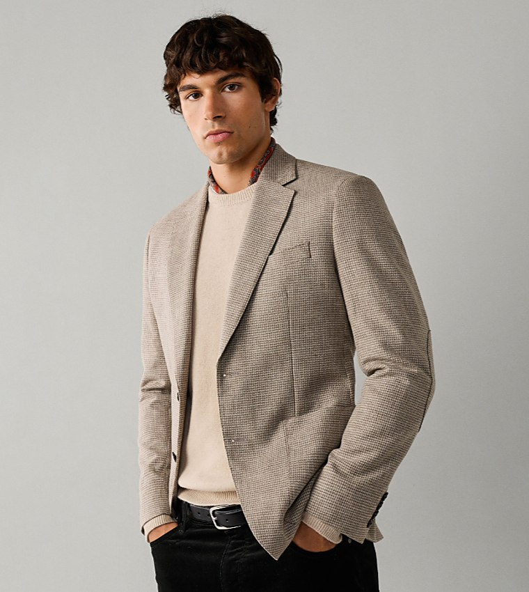 Houndstooth Single-Breasted Blazer