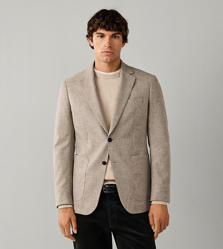 Houndstooth Single-Breasted Blazer