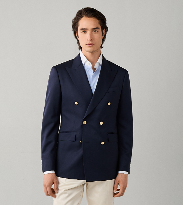 Solid Double-Breasted Blazer