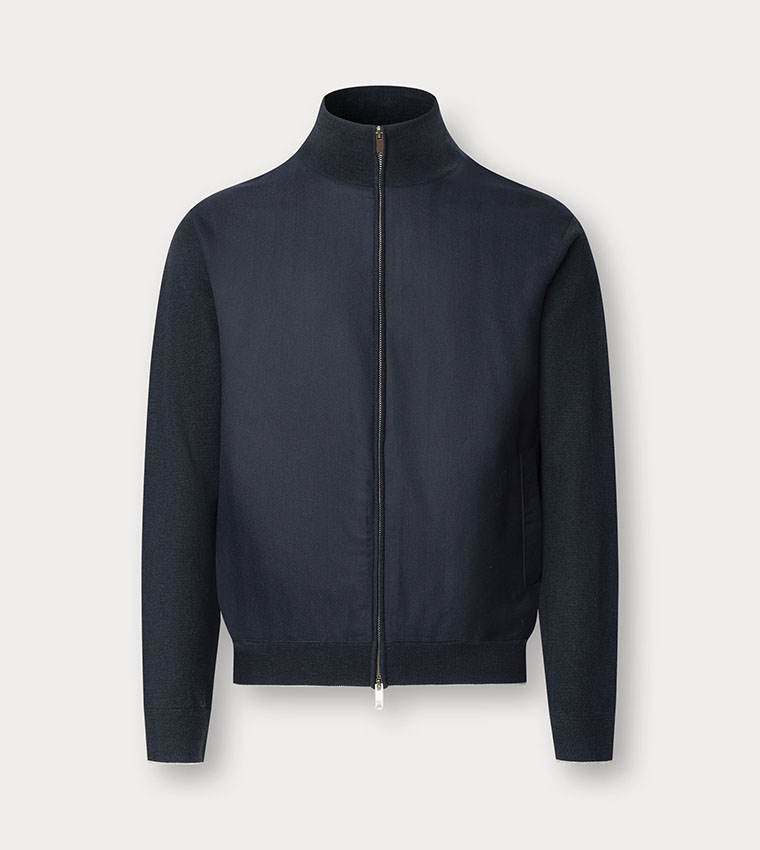 Herringbone High Neck Zip-Through Jacket