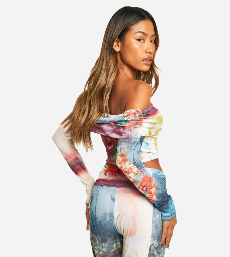Bardot Printed Crop Top