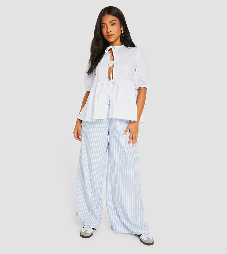 Petite Tie Front Short Sleeves Top