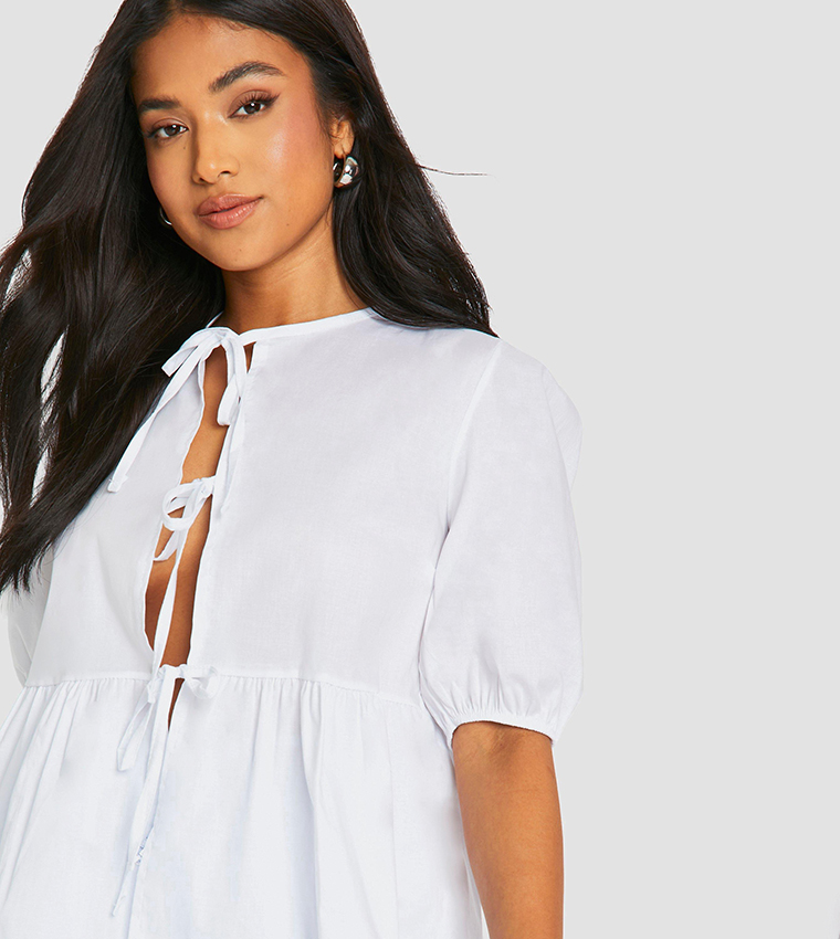 Petite Tie Front Short Sleeves Top