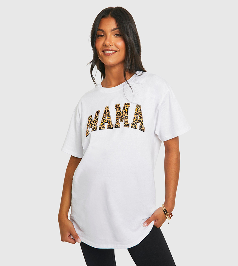 Maternity Mama Leopard Printed Oversized T-Shirt