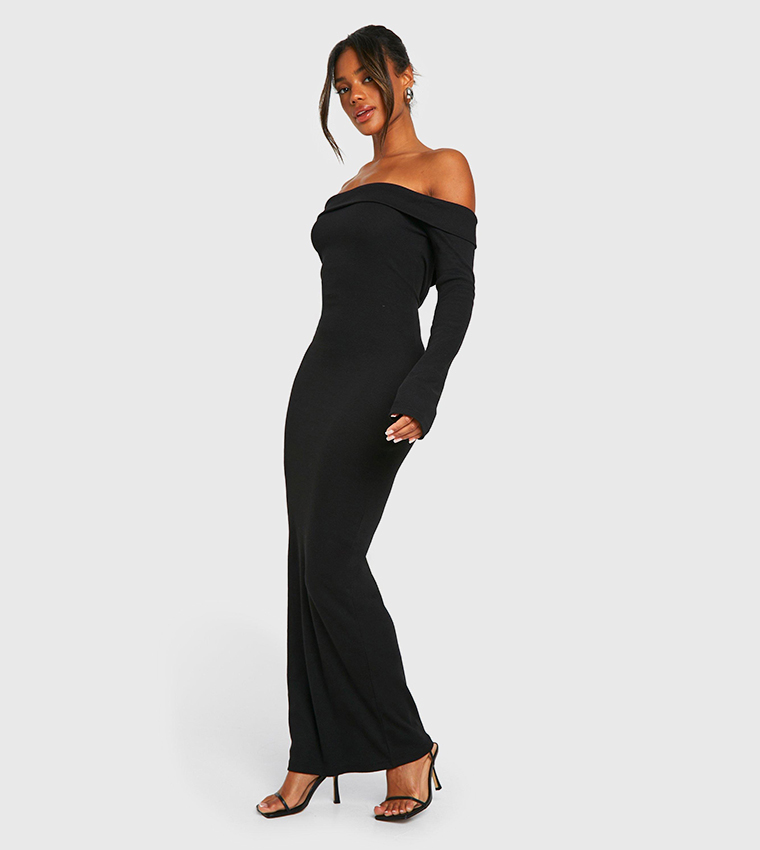 Ribbed Off Shoulder Maxi Dress