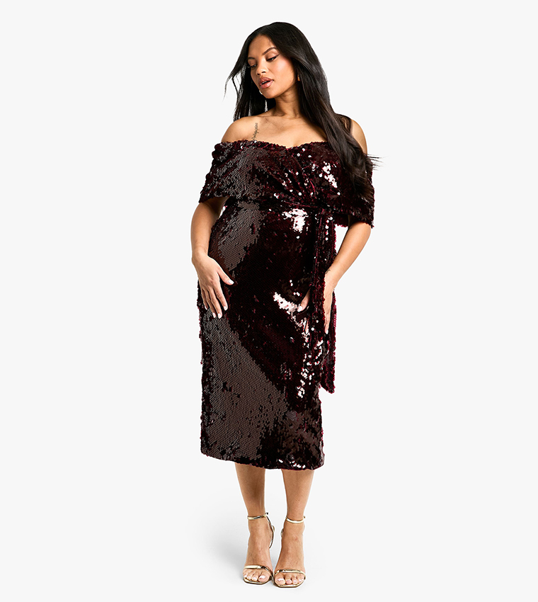 Curve Premium Sequin Off Shoulder Midi Dress