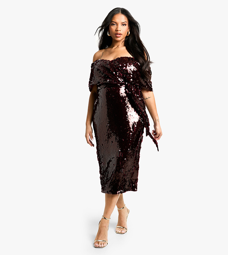 Curve Premium Sequin Off Shoulder Midi Dress