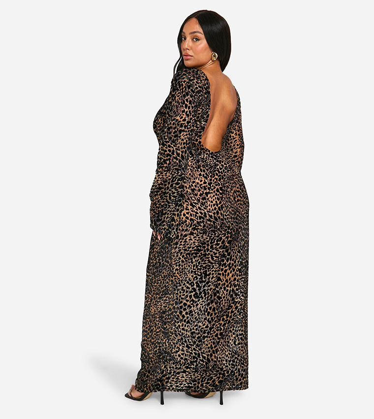 Curve Leopard Print Devore Column Maxi Dress