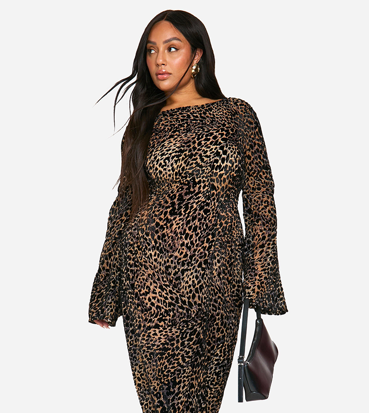 Curve Leopard Print Devore Column Maxi Dress
