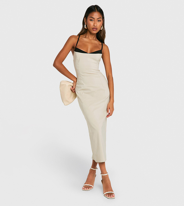 princess polly baby blue dress Buy Boohoo Contrast Insert Bengaline Midaxi Dress In Beige