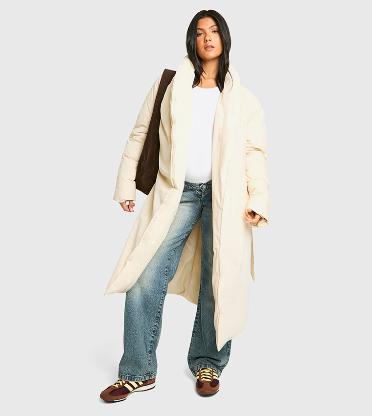 Belted Duvet Puffer Maternity Coat