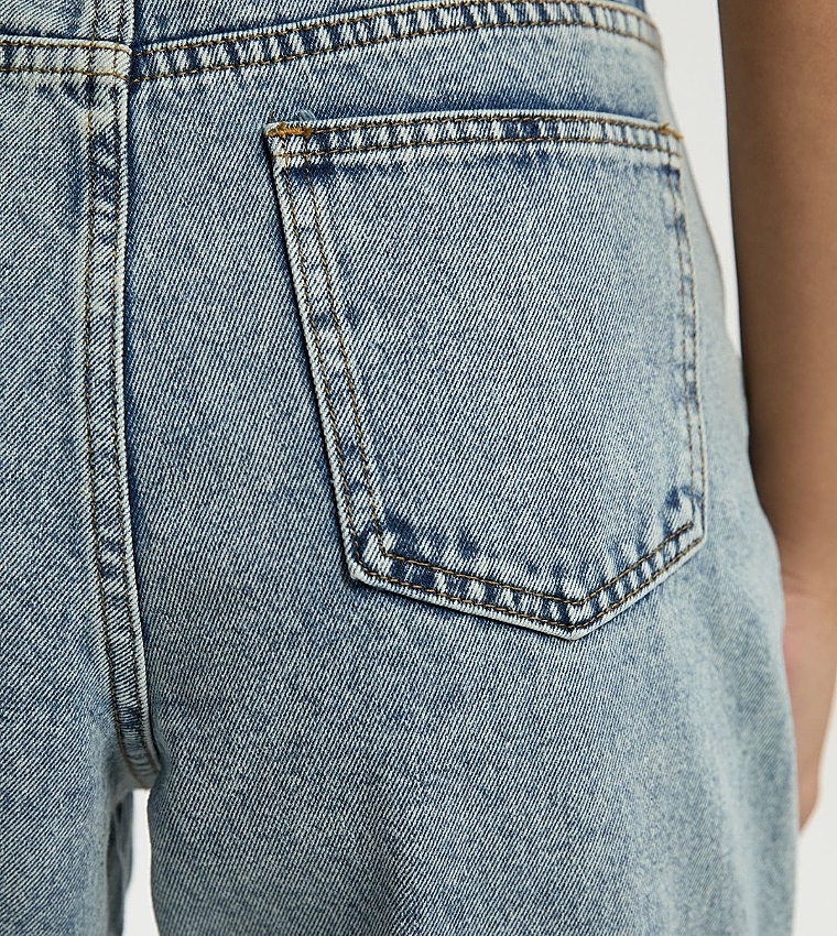 Solid High Waist Split Hem Straight Fit Jeans