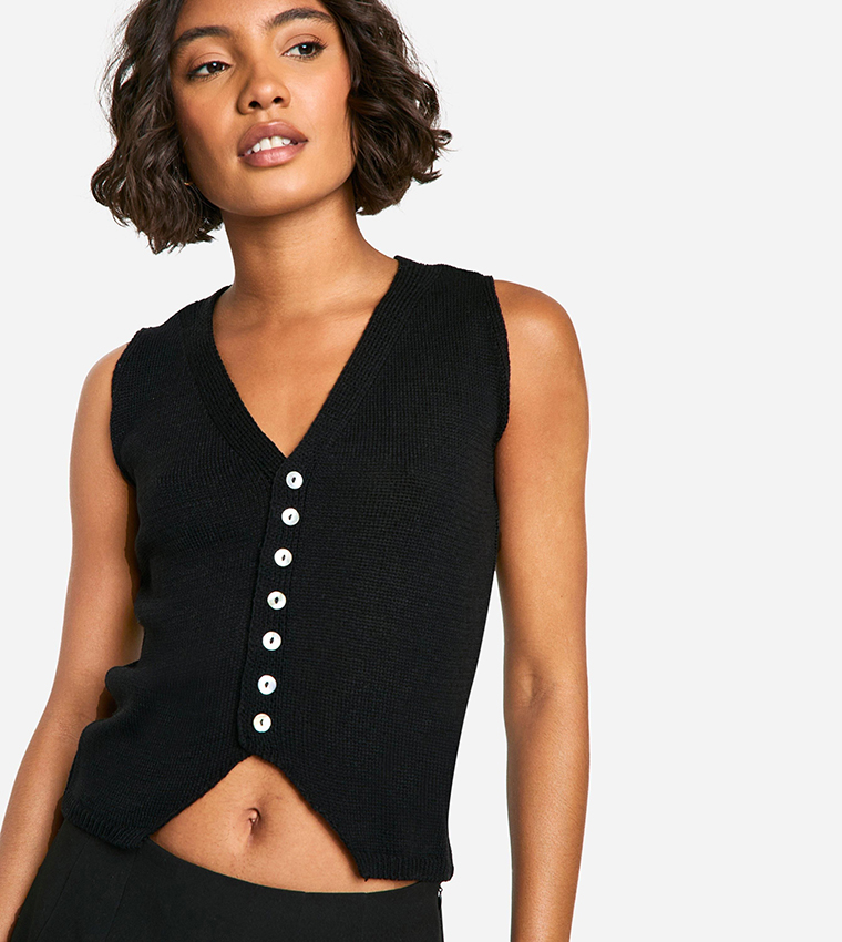 Tall Knitted Ribbed Sleeveless Cardigan