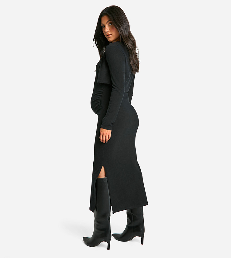Maternity Textured Maxi Dress with Crop Cardigan