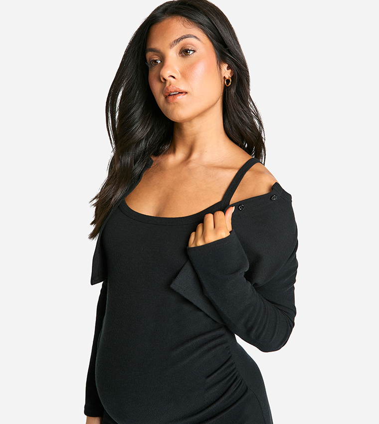 Maternity Textured Maxi Dress with Crop Cardigan