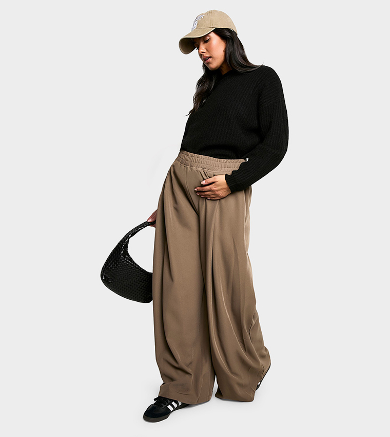 Maternity Elastic Waist Woven Wide Leg Trousers