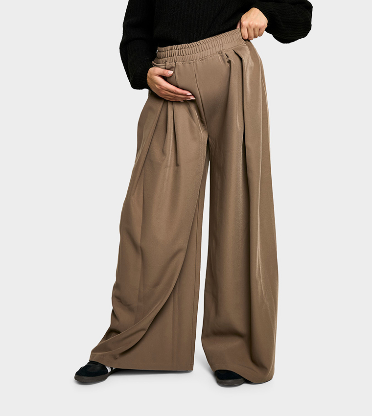 Maternity Elastic Waist Woven Wide Leg Trousers
