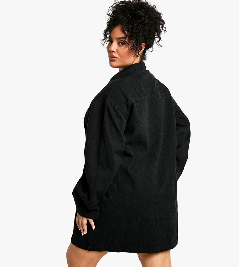 فستان دنيم قصير بولو للمقاسات الكبيرة