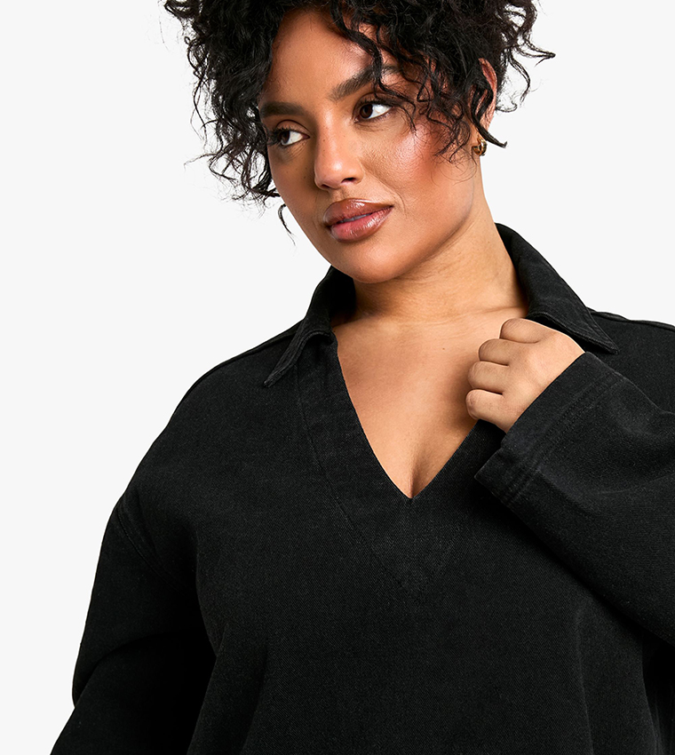 فستان دنيم قصير بولو للمقاسات الكبيرة