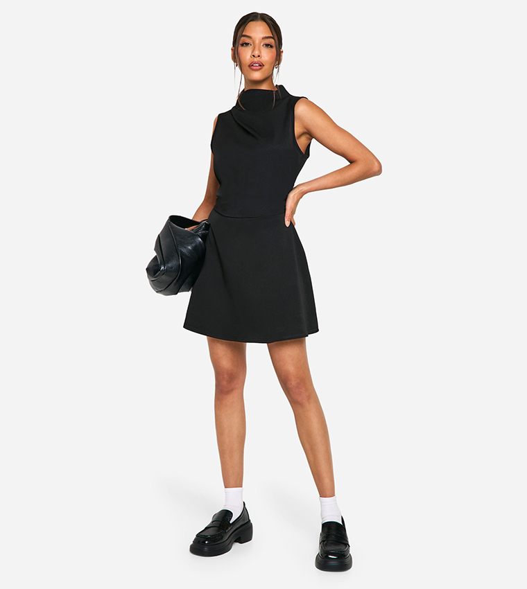 Buy Boohoo Solid High Neck A Line Mini Dress In Black | 6thstreet Saudi Arabia Buy Boohoo Solid High Neck A Line Mini Dress In Black | 6thstreet Saudi Arabia