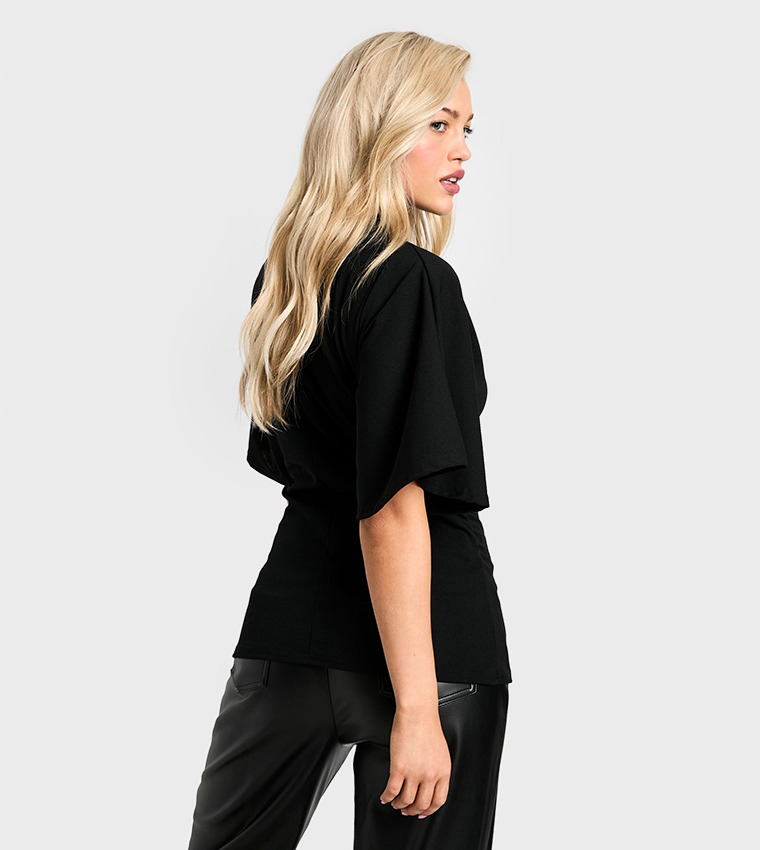 Jersey Crepe High Neck Flared Sleeves Top