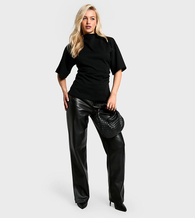Jersey Crepe High Neck Flared Sleeves Top