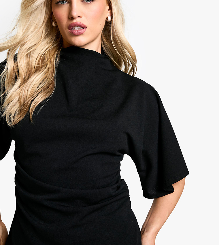 Jersey Crepe High Neck Flared Sleeves Top
