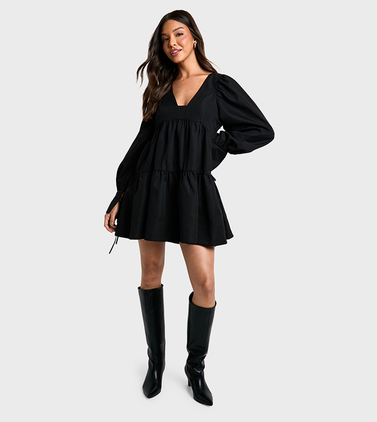 Puff Sleeves Tiered Smock Dress