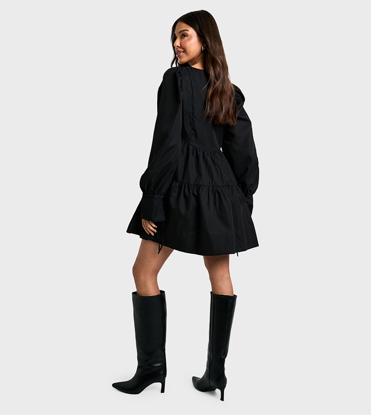 Puff Sleeves Tiered Smock Dress