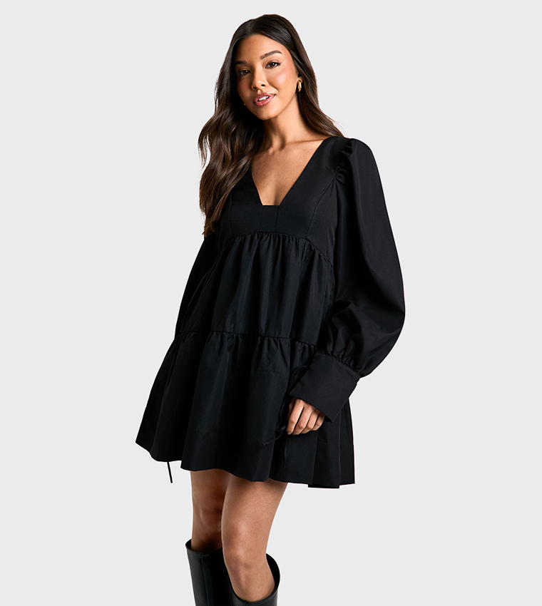 Puff Sleeves Tiered Smock Dress