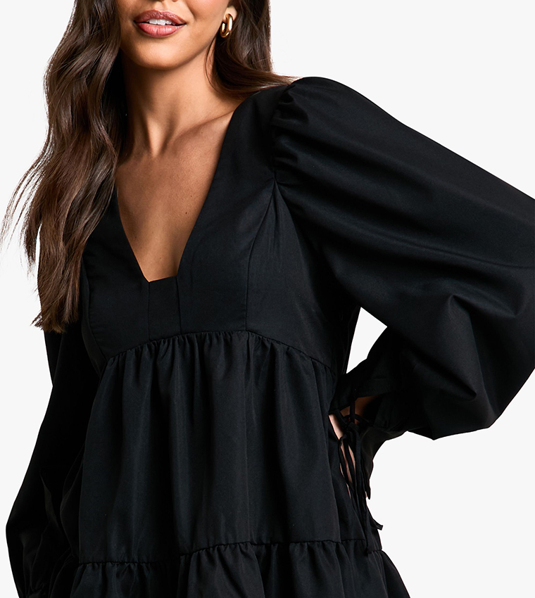 Puff Sleeves Tiered Smock Dress