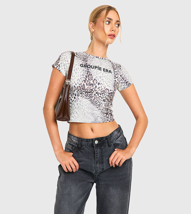 Groupie Era Leopard Print Cropped T-Shirt