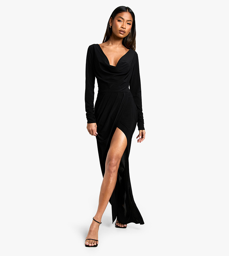 Long Sleeves Wrap Maxi Dress