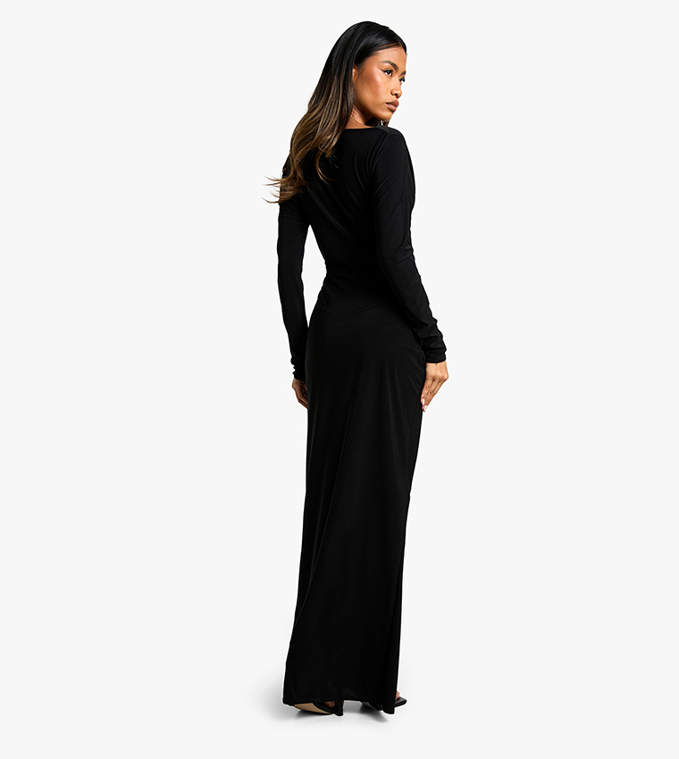 Long Sleeves Wrap Maxi Dress