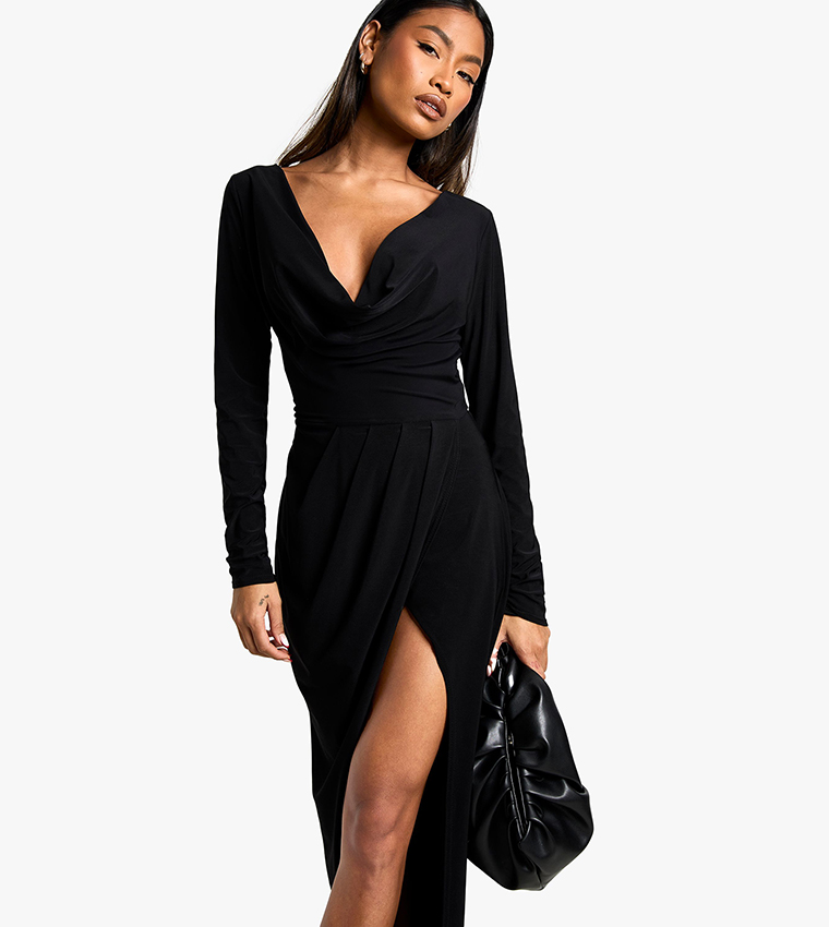 Long Sleeves Wrap Maxi Dress
