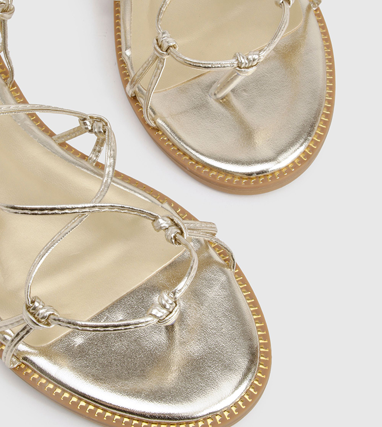 Caged Detail Tie Up Flat Sandals