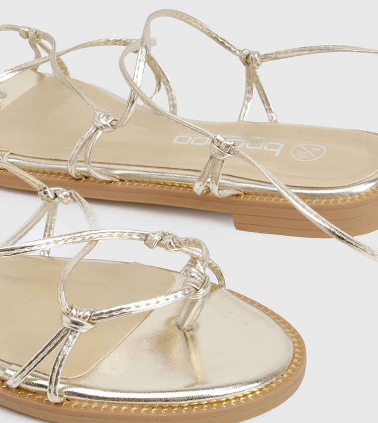 Caged Detail Tie Up Flat Sandals