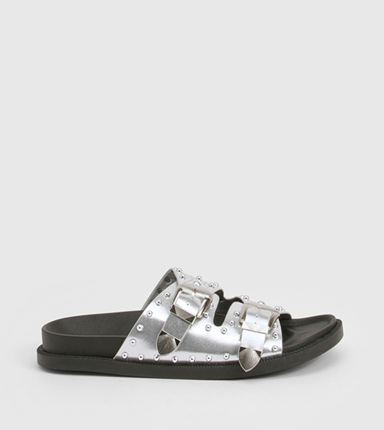 Western Studded Buckle Flat Sandals